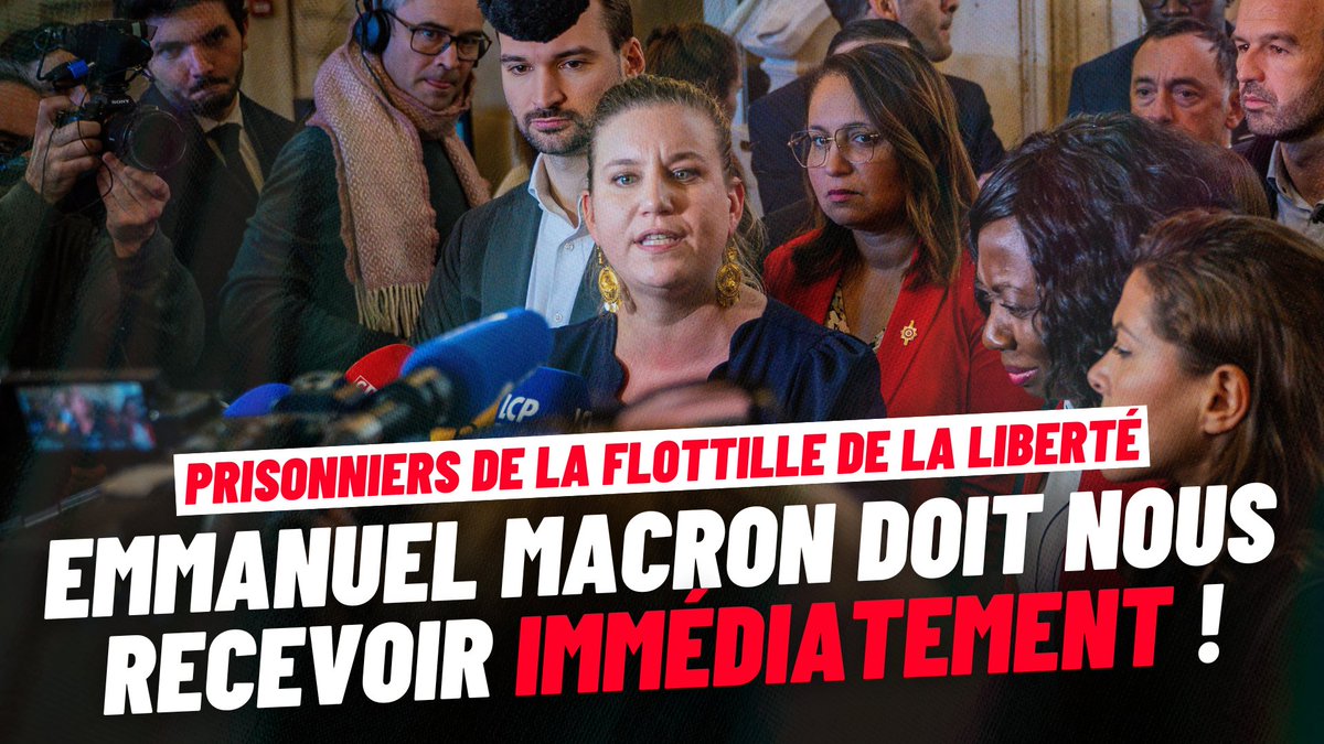 🔴🗣 URGENT : Mathilde Panot adresse un message à Emmanuel Macron : « Nous voulons être reçus immédiatement pour faire libérer nos quatre concitoyens détenus illégalement par Israël dont Rima Hassan. La France doit agir à la hauteur du moment historique que nous sommes en train de vivre. » #StopGenocide #DirectAN