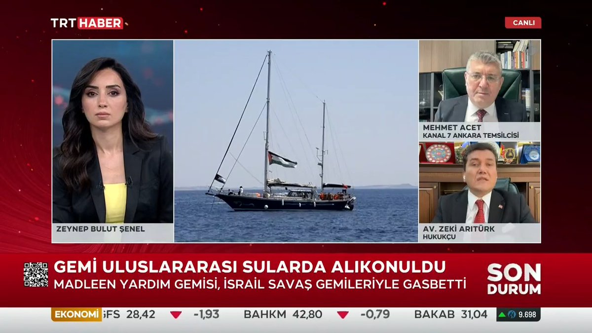 Haydut İsrail, Madleen gemisini korsanlıkla gasbetti. "Hukuk, kaide tanımayan İsrail terör devleti, 'Dünyada benden başka hiçbir devlet yok, ben ne yaparsam hukuk bana uyuyacaktır' şeklinde dünyaya meydan okuyor." Av. Zeki Arıtürk - Hukukçu