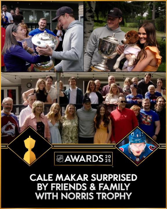 Halfway to fore. 🏌 A golf outing with friends turned into a surprise party to celebrate Cale Makar's second James Norris Memorial Trophy! 👏 Watch the 2025 #NHLAwards before Game 4 of the #StanleyCup Final on June 12 at 6p ET on NHLonTNT and Sportsnet!
