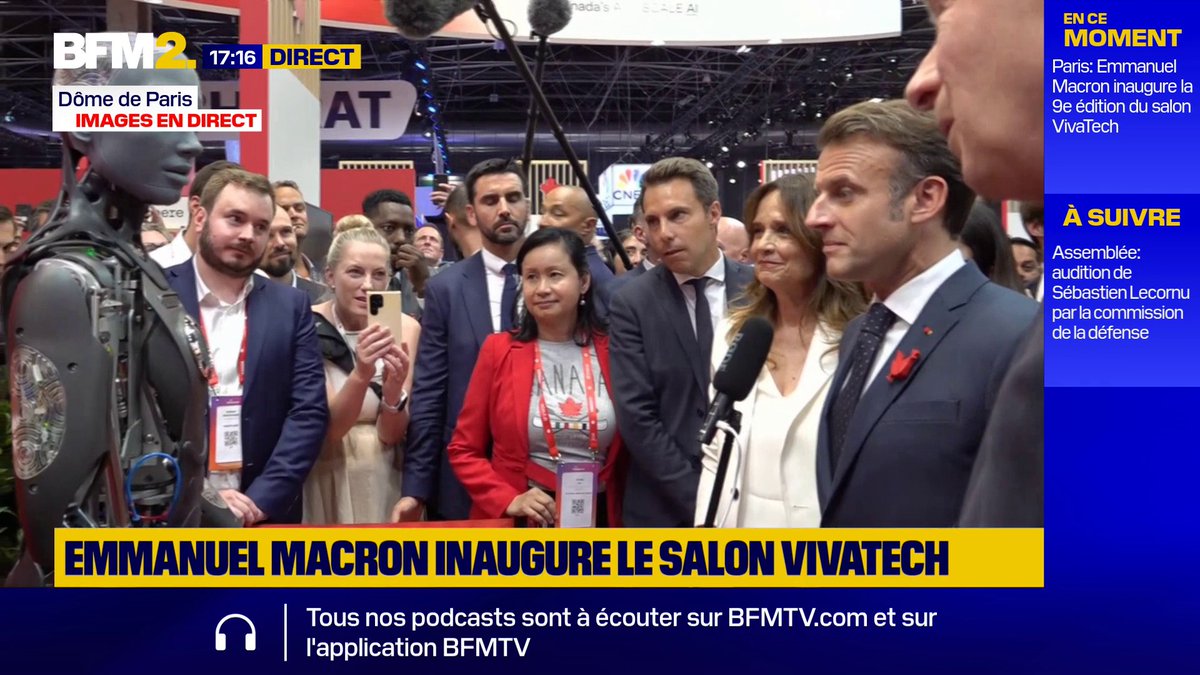 "Comment tu peux aider à réformer l'Etat ?", demande Emmanuel Macron à l'IA, lors du salon VivaTech #BFM2