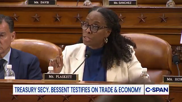 Del. Rep. Stacey Plaskett to Treasury Secretary Scott Bessent: "Let me get something straight with you first here; I've seen you interrupt everyone. When you come to someone's house, you respect their rules...I will give you time to speak.