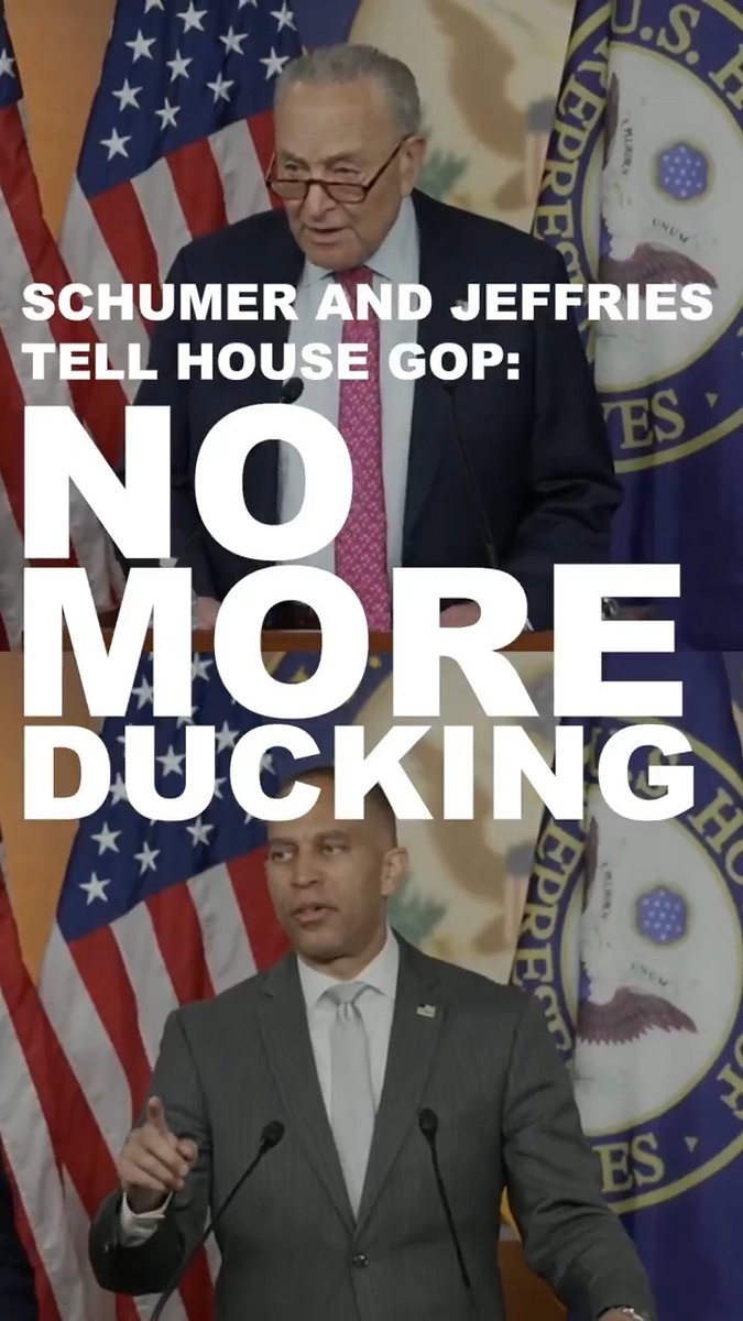 NO MORE DUCKING That’s what Hakeem Jeffries and I are standing together to tell the House GOP. After weeks of their so-called regrets, they finally have a chance to reject this Big, Ugly Bill. Let’s see if they actually take it.