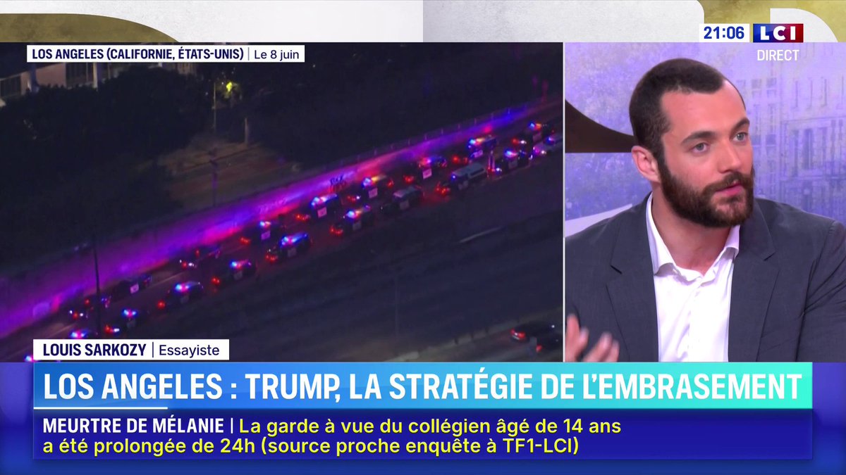 🔴 Louis Sarkozy (Louis Sarkozy), invité de Darius Rochebin 🗣️ Los Angeles : "Les tensions qui sont en cours sont les mêmes qui animent ce pays depuis le début, c'est la tension entre un État contre le gouvernement fédéral."