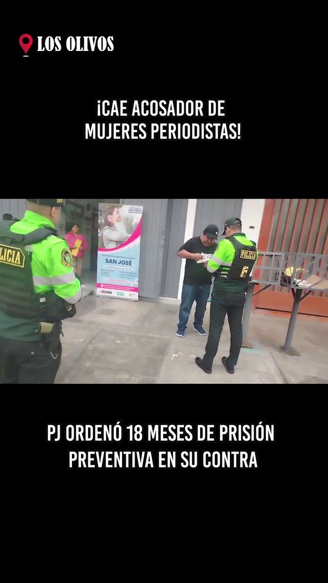 ¡Cae acosador de periodistas! #LosOlivos La Policía Nacional del Perú detuvo a Hialmar Enrique Laynes Sanchez sobre quien pesa una orden judicial de 18 meses de prisión preventiva. Este sujeto de 56 años también enviaba fotos pornográficas a sus víctimas. ¡Ahora pagarás! 🫵