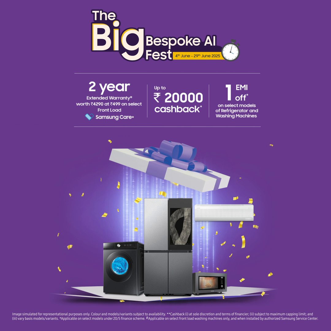 Discover amazing offers on AI-powered home appliances at the Big Bespoke AI Fest! Shop now! #Samsung