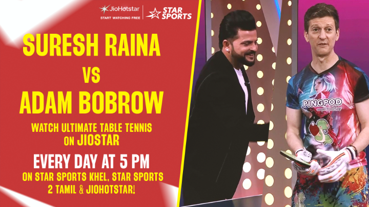 The Super 6 Challenge heats up as Suresh Raina🇮🇳 and #AdamBobrow face off in a table tennis showdown like no other! 🔥 Watch the madness unfold and tell us who you think nailed it in this epic TT clash! 🏓🔥 #UTTonJioStar 👉 Every Day at 5 PM on Star Sports Khel, Star Sports 2 Tamil & JioHotstar!