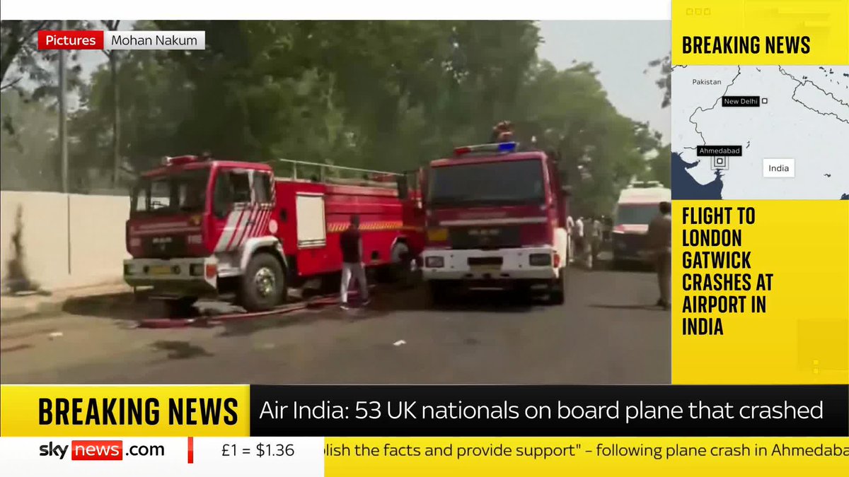 'PM Narendra Modi is in constant touch with the home minister and the aviation minister.' NDTV reporter Dishha Bagchi speaks, as a flight to London Gatwick carrying 242 people has crashed at Ahmedabad airport in India. She adds 'the cause of the crash remains unclear'.