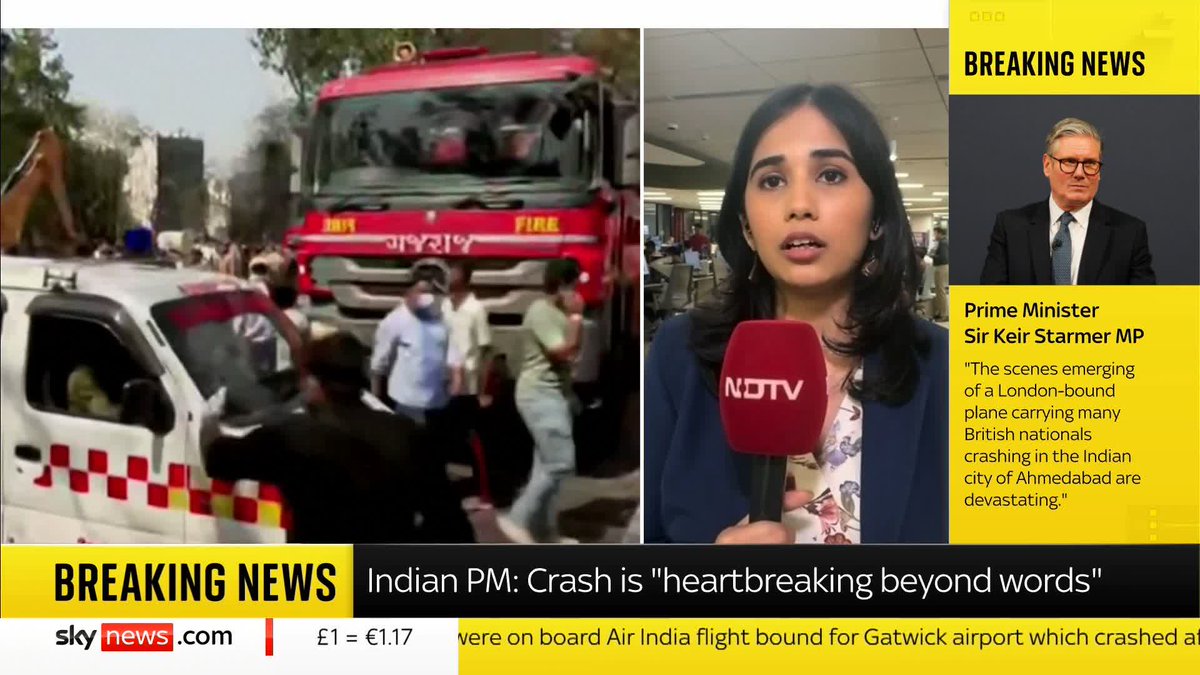 There appear to be no survivors from the Air India airliner that crashed - and rescue workers have recovered more than 100 bodies from the crash site. NDTV reporter Dishha Bagchi is live from Delhi with updates on the aftermath of the incident. 🔗