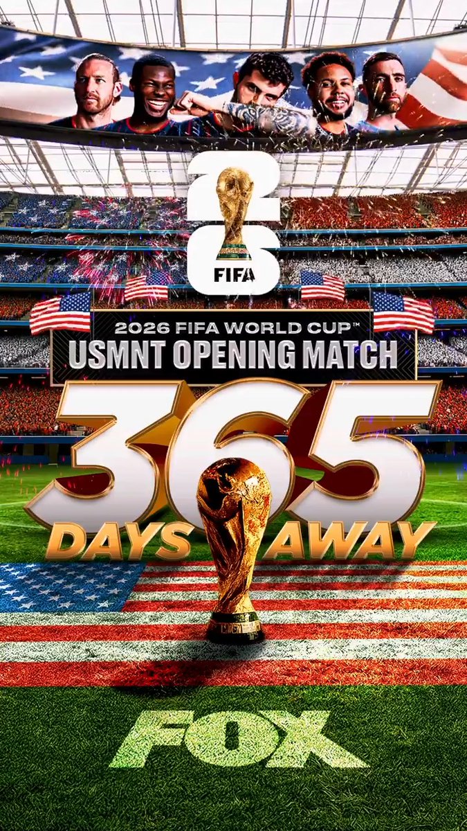 The countdown starts NOW ⏳🔥 The U.S. Soccer Men's National Team begins its 2026 FIFA World Cup journey one year from today 🇺🇸🌎🏆