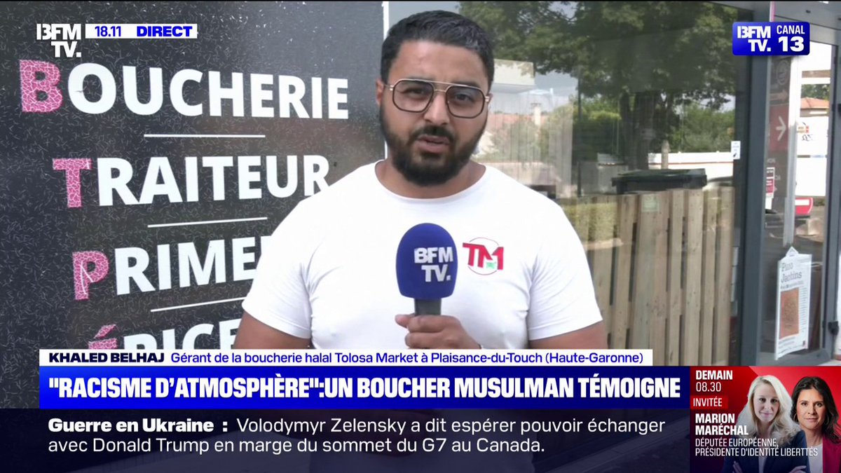 💬 "Aujourd'hui en France, on préfère enlever le terme 'halal' pour éviter de se faire agresser" Khaled Belhaj, gérant d'une boucherie halal témoigne après avoir été victime d'actes racistes