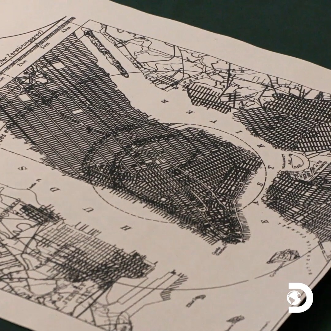 A post-WWII discovery: a bombing map aimed at Lower Manhattan. What were planners preparing for? 😬 New season of #ExpeditionUnknown premieres Wednesday at 9p on Discovery!