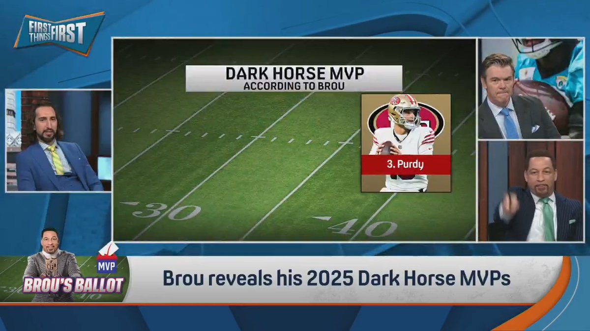 .Chris Broussard revealed his 2025 Dark Horse NFL MVPs 👀 1. Caleb Williams 2. Baker Mayfield 3. Brock Purdy Thoughts? 🤔