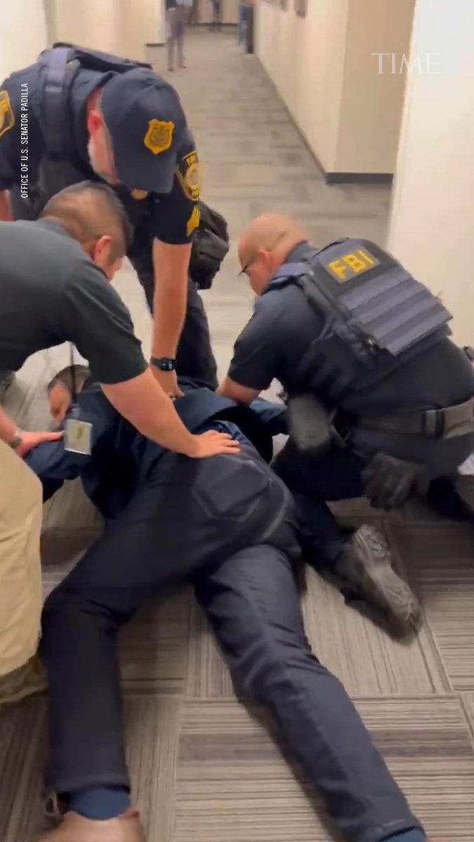 Watch footage of Sen. Alex Padilla being forcibly removed from a press conference being held by Homeland Security Kristi Noem about the ongoing protests in Los Angeles