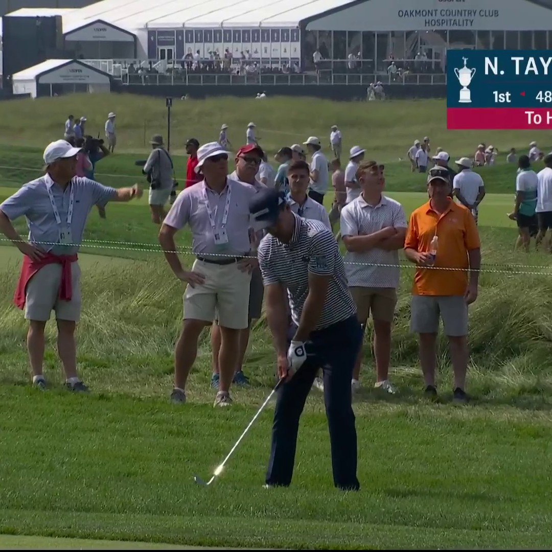 Oakmont's speed on full display with this Nick Taylor shot from the rough on No. 1. 🤯 📺 USA Network | #USOpen