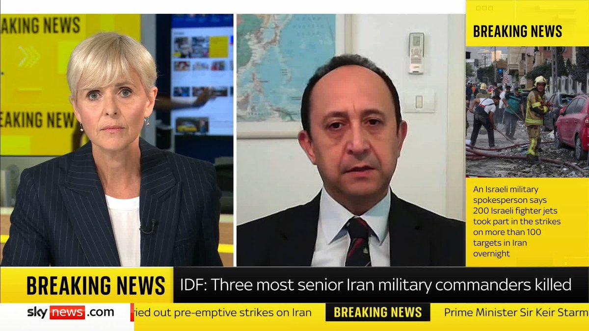 "I think the biggest response that Israel will be looking out for; is whether Iran is going to make a nuclear bomb." Middle East analyst Meir Javedanfar Ph.D.- מאיר ג'בדנפר speaks to Sky News, as Israel launched strikes on Iran's nuclear sites, prompting a drone retaliation.