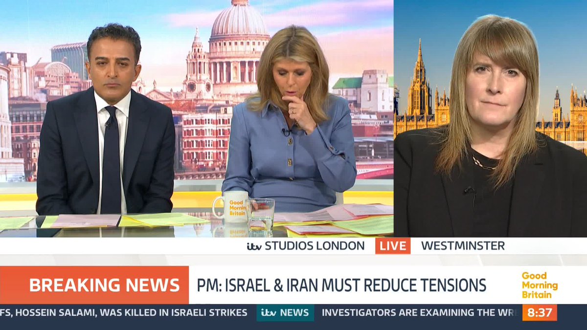 'Were you aware that Israel was going to conduct these air strikes overnight?' Kate Garraway asks Industry Minister Sarah Jones.