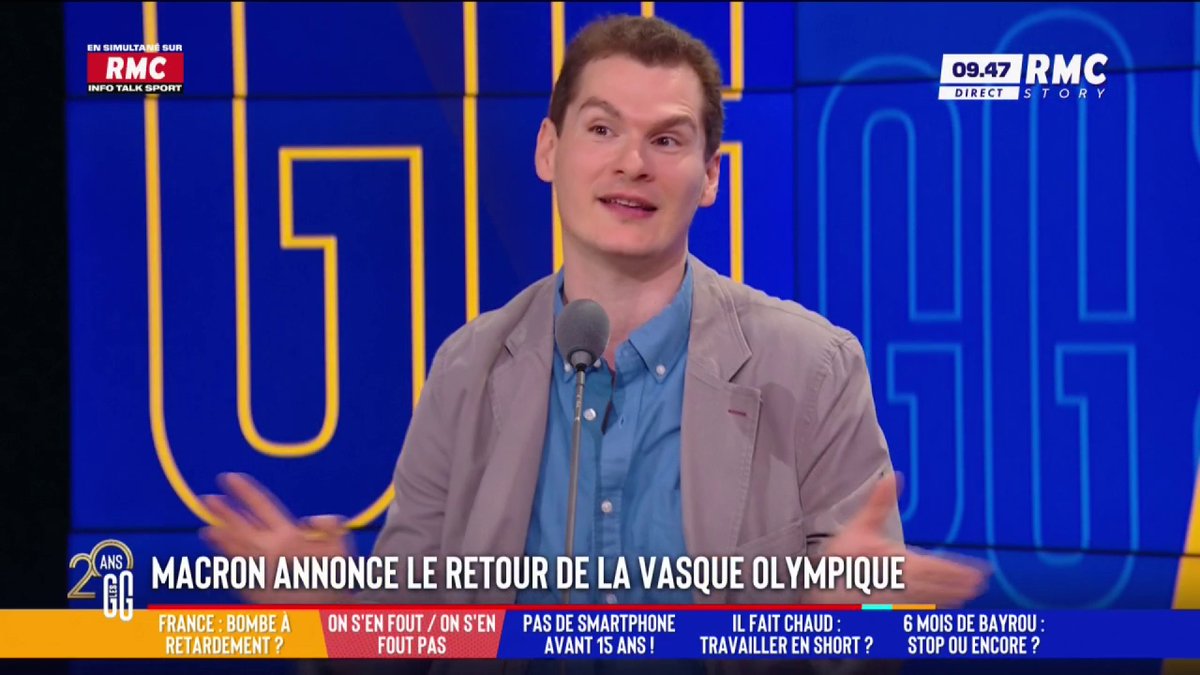 🔥 Macron annonce le retour de la vasque olympique 🗣️ Jean-Loup Bonnamy : "Ce qui m'inquiète, c'est cette obsession pour la fête... Si notre seul préoccupation c'est de commémorer les JO... Ce qui m'insupporte , c'est le côté auto-satisfait de Macron ! C'est son seul succès" #GGRMC
