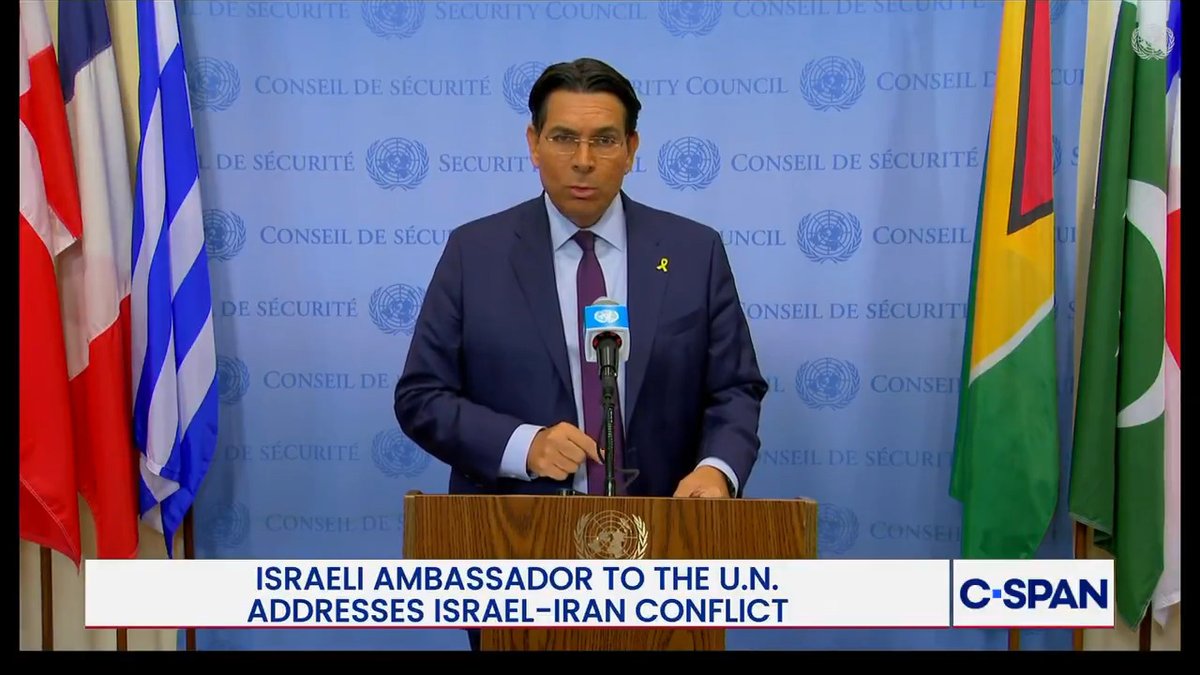 Israel Ambassador to the United Nations Danny Danon 🇮🇱 דני דנון on Israel's preemptive strikes against Iran: "The decision to act last night was not made lightly...We will not sit quietly while our people are targeted, not again, not ever. Empty words will not stop Iran, Israel will."