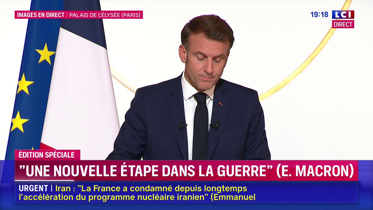 🔴 Frappes israéliennes en Iran : Emmanuel Macron s'exprime 🗣️ "Israël a le droit de vivre délivré de l'angoisse de l'anéantissement, du risque de l'attaque et de la menace du terrorisme (...) La France appelle toutes les parties à la plus grande retenue."