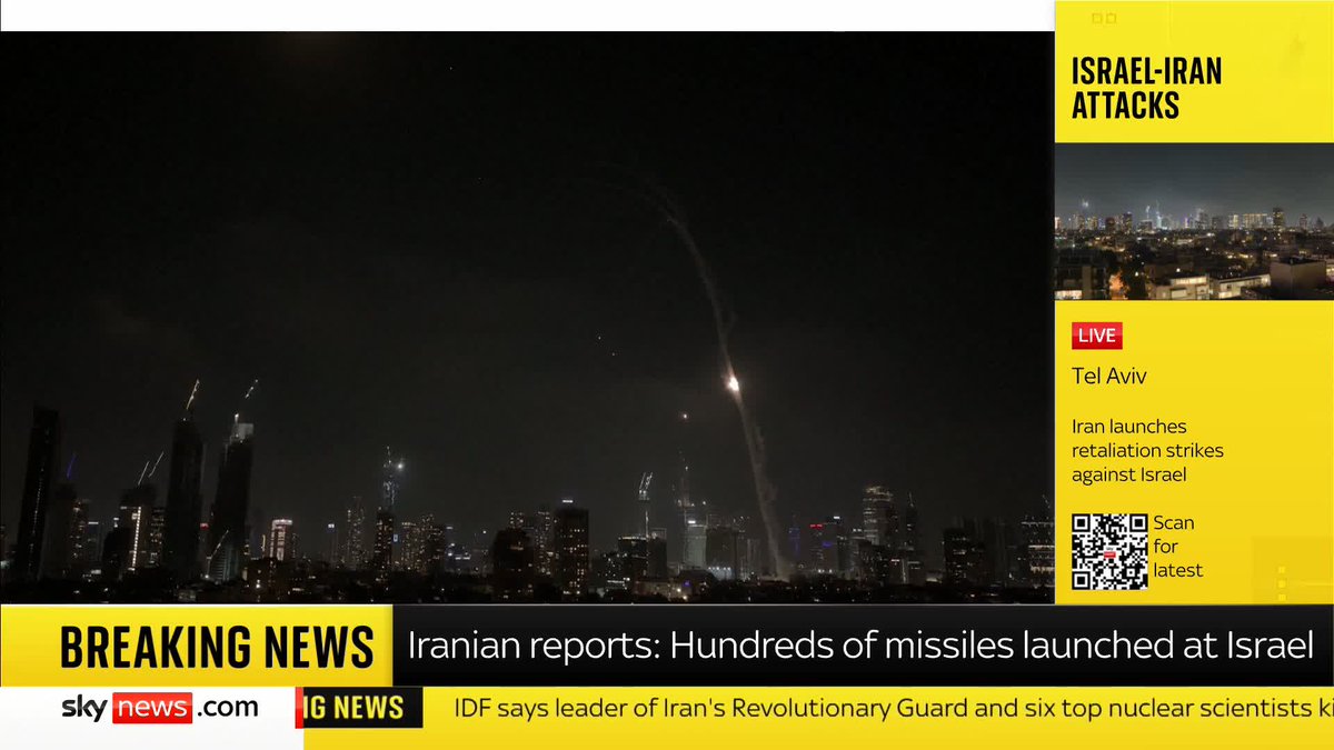 BREAKING: Footage shows the moment Iranian missiles struck Tel Aviv Live updates here 🔗 📺 Sky 501, Virgin 602, Freeview 233