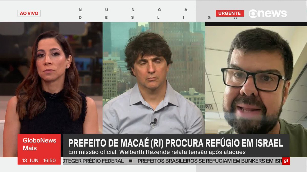 Em Israel, prefeito de Macaé (RJ), Welberth Rezende, relata novos alertas de mísseis e abrigo em bunker nesta sexta (13). #GloboNewsMais ➡ Assista à #GloboNews: