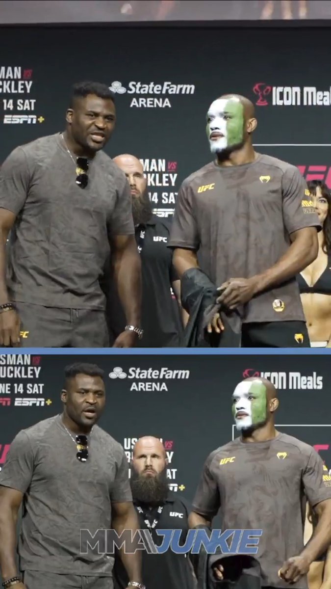Former UFC champ Francis Ngannou made a surprise entrance with Kamaru Usman at #UFCAtlanta ceremonial weigh-ins 👀