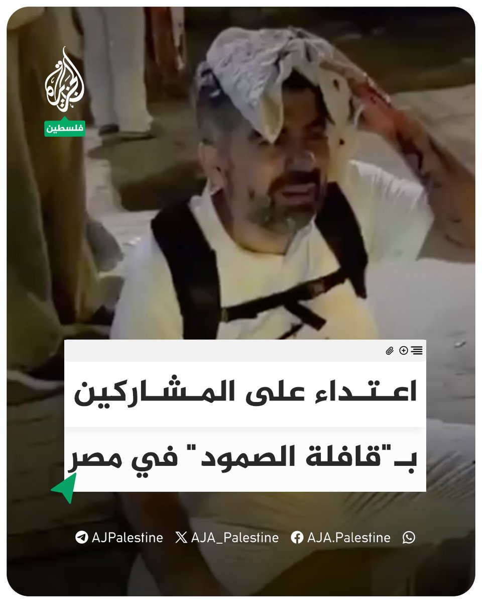 ناشطون يتداولون مقاطع تظهر الاعتداء على المشاركين في "قافلة الصمود" بعد قدومهم إلى مصر ومن بين المصابين نائب برلماني تركي #الجزيرة #فيديو