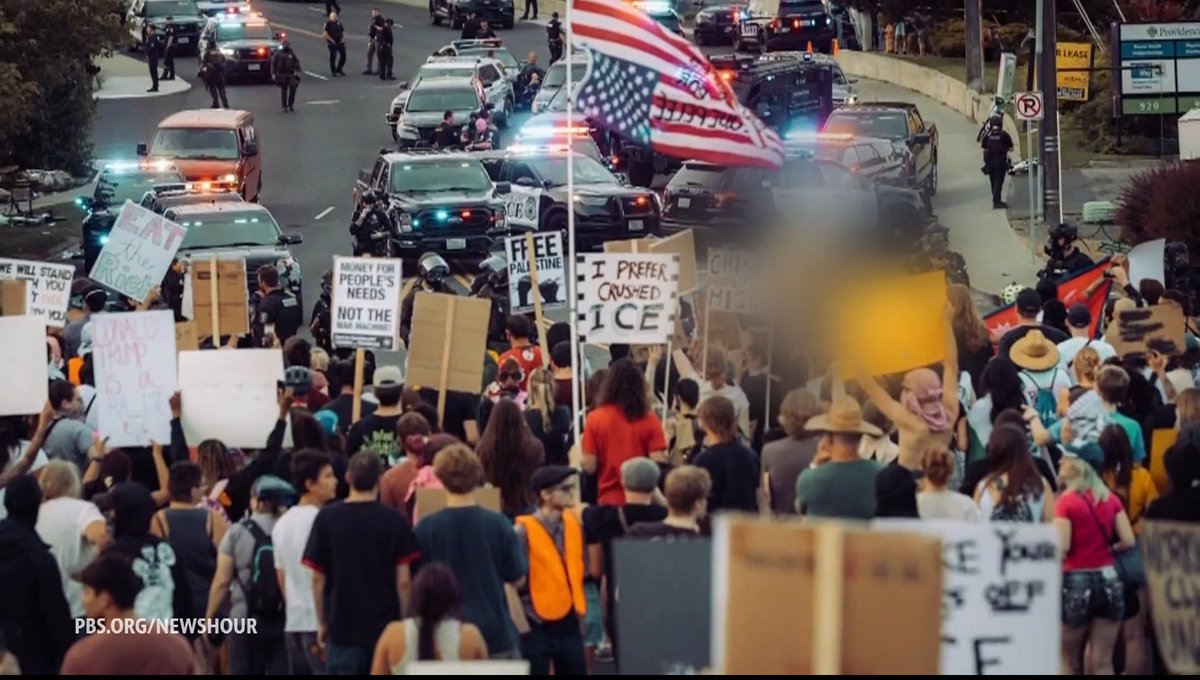 More demonstrations against ICE deportations are expected in a number of cities Friday night, but many protesters are saving their energy for a day of national protests against President Trump on Saturday. In California, where protests first erupted about a week ago, the presence of the Marines and the National Guard on the streets has been a flashpoint. Now, there are bigger questions about whether courts will allow them to remain for a second week. Lisa Desjardins reports.