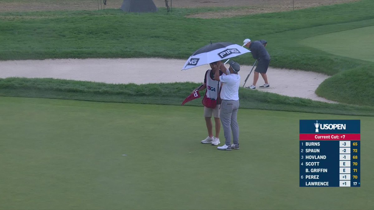 Round 2 play was suspended at 8:15 p.m. ET due to dangerous weather in the area.