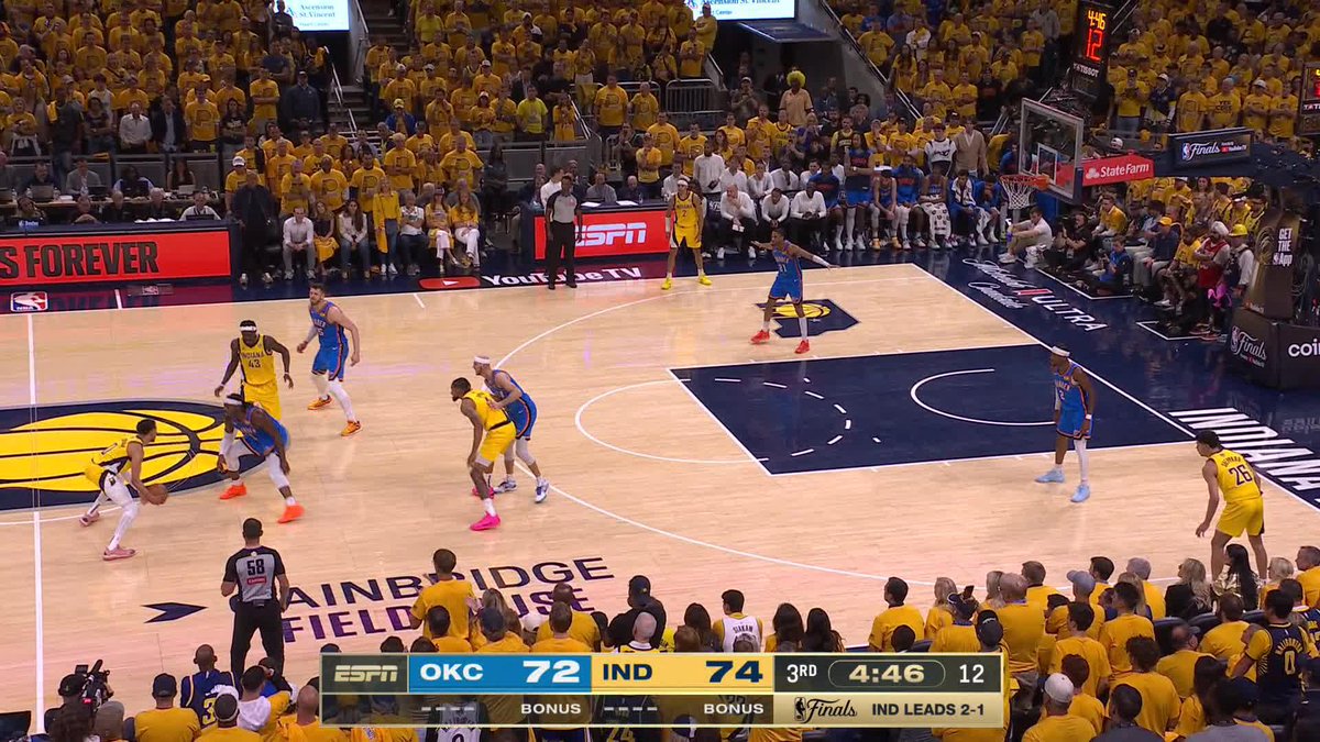 Back-to-back 3s for Obi Toppin, Pacers open an 8-point lead! Thunder are 1-12 from 3 as a team.