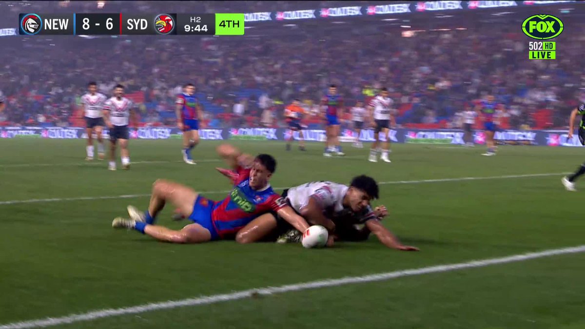 The Roosters take the lead! 🐔 Try or no try ❓❓ 📺 Watch #NRLKnightsRoosters on ch. 502 or stream on Kayo: ✍️ BLOG: 🔢 MATCH CENTRE: