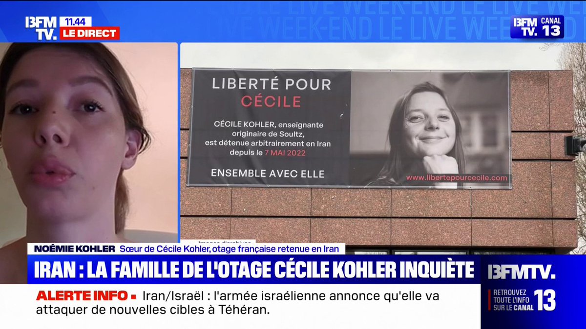 🗨️ "C'est absolument terrifiant" La sœur de Cécile Kohler dénonce des frappes israéliennes proches de l'endroit où est retenue en otage sa sœur