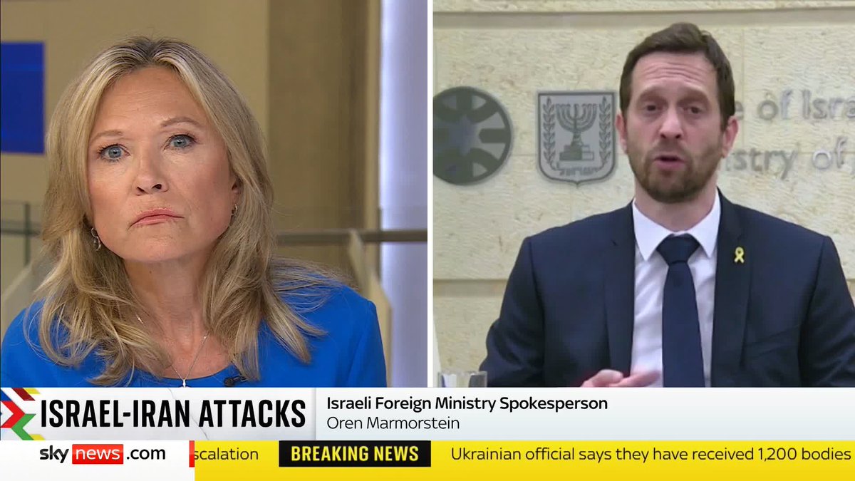 'How much damage can you assess that you've already done to the nuclear capability of Iran?' - Samantha Washington 'There is much more to be done, but the first stage of the operation was very successful' - Israeli Foreign Ministry spokesperson Oren Marmorstein 📺 Sky 501