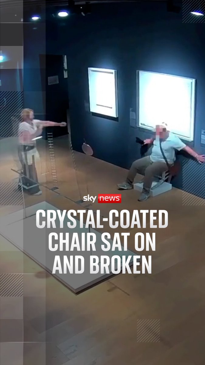 A couple were caught on camera as a piece of art was broken when a man sat on a crystal-coated chair at Palazzo Maffei, a museum in Verona.