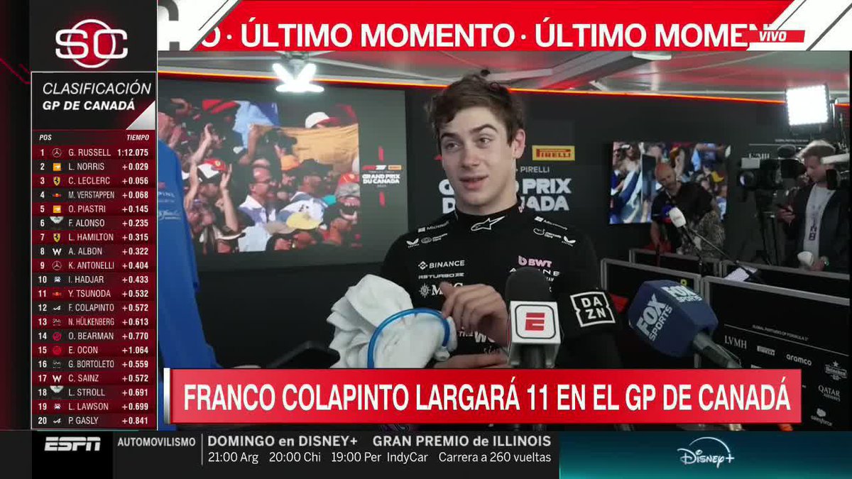 🗣️ ¡Franco contento post Qualy! “Estoy contento, fue una buena Qualy. Me sentí cómodo con el auto, que era lo que no estaba encontrando. (…) Mis ingenieros a pesar de todos los momentos duros, siguieron empujando y se lo merecen.” 🥹 #CanadianGP🇨🇦