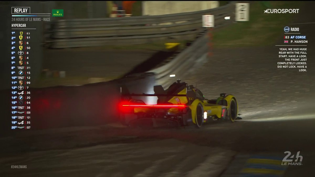 CHE RISCHIO PER LA FERRARI 🤯🤯🤯 La Ferrari gialla n° 83 arriva lunghissima e per un pelo non sfiora il muro! #WEC #24HLemans #LeMans24 #Ferrari