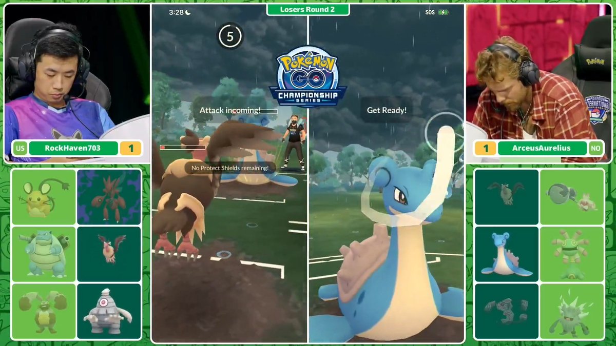 ICYMI: If only there was some way to know how ArceusAurelius was feeling after that win... 😂 A clutch set from Runerigus and Lapras keeps their run going through the Loser's Bracket! #PokemonGO #PokemonNAIC