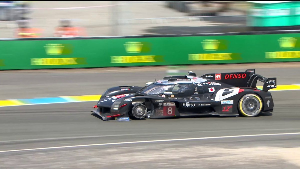 The race is over for Toyota Gazoo Racing #8 😪 A painfully slow limp back to the pits with three wheels means the car is now out of contention. Watch live on 🎥 #WEC #LeMans24