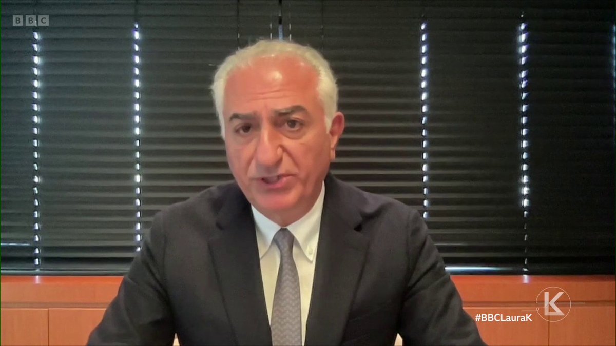 "Anything that weakens the regime... is something that people welcome" Reza Pahlavi, son of the former Shah of Iran, says he doesn't believe it was "the intention of the Israeli government to attack Iranian civilians" #BBCLauraK
