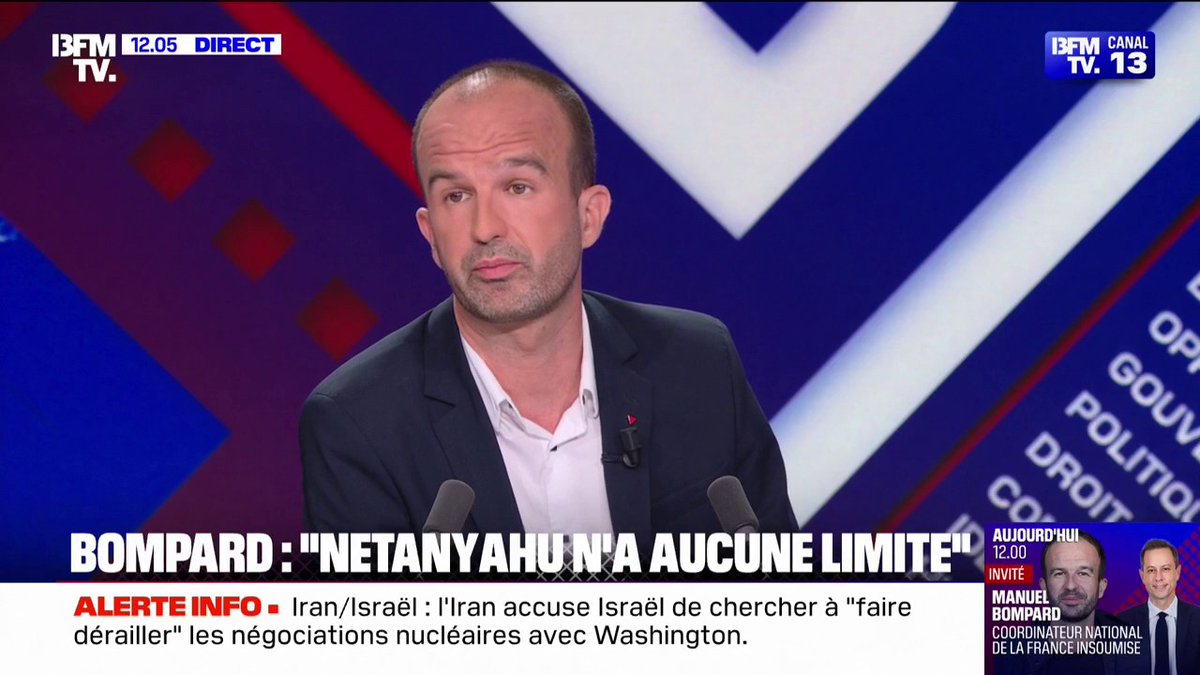 💬 "Une situation extrêmement préoccupante" Pour Manuel Bompard (LFI), le conflit entre l'Iran et Israël est "le résultat d'une fuite en avant complètement irresponsable de Benjamin Netanyahu"