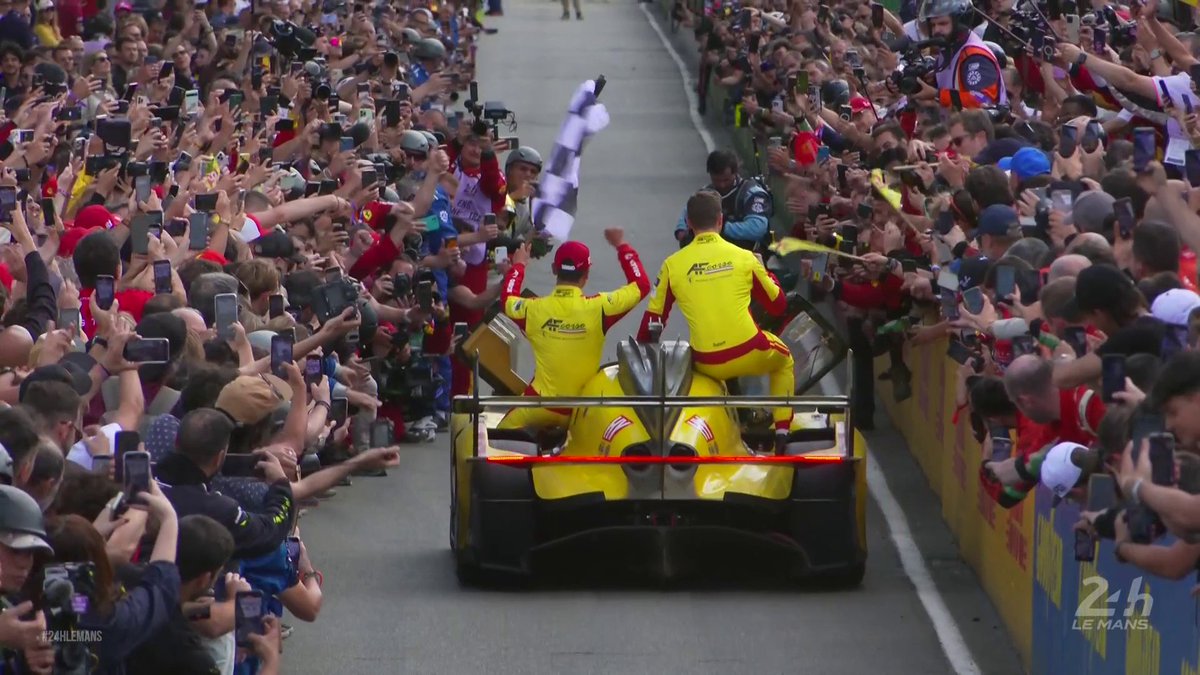 Lap it up, crew - you just won LE MANS!! 👏 The #83 takes its rightful place in the victory zone. #WEC #LeMans24 #Ferrari