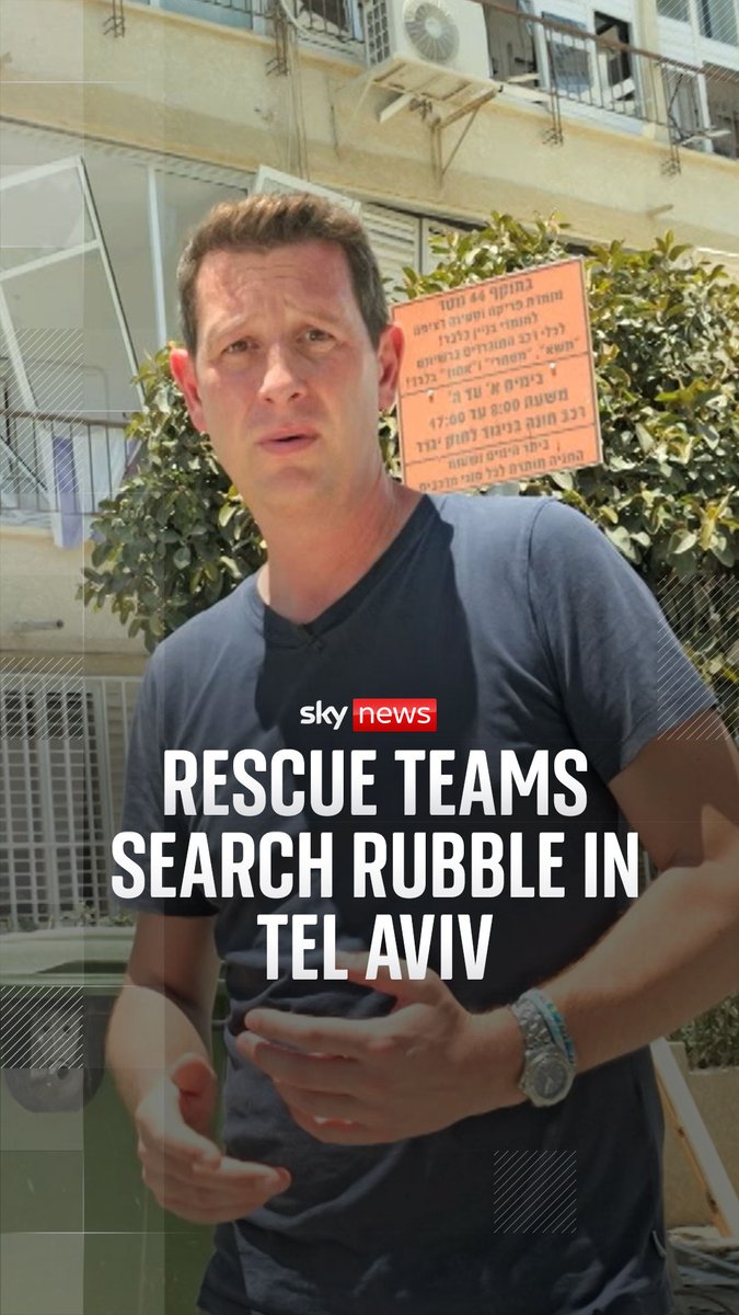 Sky's Middle East correspondent Alistair Bunkall has visited the site of a direct hit from an Iranian missile in Tel Aviv as Israeli emergency workers searched through the rubble. Latest updates: