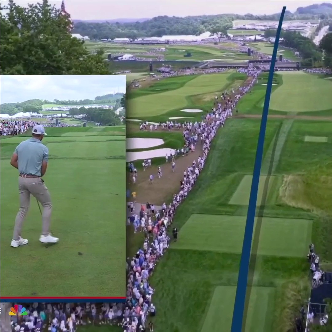The final pairing of Adam Scott and Sam Burns is off the 1st tee and in the fairway to start U.S. Open Sunday. 🤝 📺 NBC &amp; Peacock | #USOpen