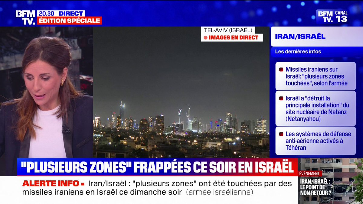 Conflit Israël-Iran: l'armée israélienne indique que "plusieurs zones" dans le pays ont été touchées par des missiles iraniens