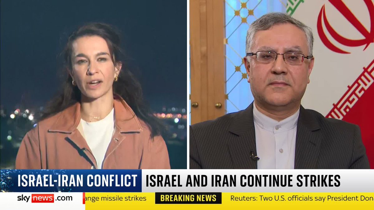 Seyed Ali Mousavi, Iranian ambassador to the UK, talks to Yalda Hakim about the escalation of the Iran-Israel conflict over the last three days. He accuses Israel of carrying out "an act of aggression against Iran". Live: 📺 Sky 501 and Freeview 233