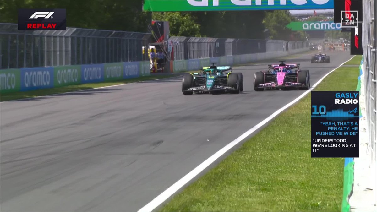 Stroll, sancionado con 10 segundos por echar a Gasly fuera de la pista en plena recta 😯 #CanadaDAZNF1 🇨🇦