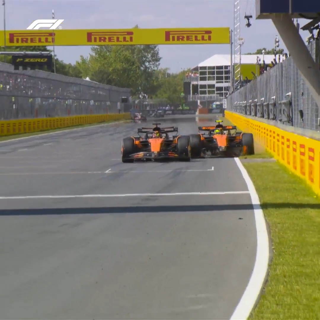 Into the wall and out of the race! 😱 Lando Norris apologised for this collision with his teammate Oscar Piastri #F1 #CanadianGP