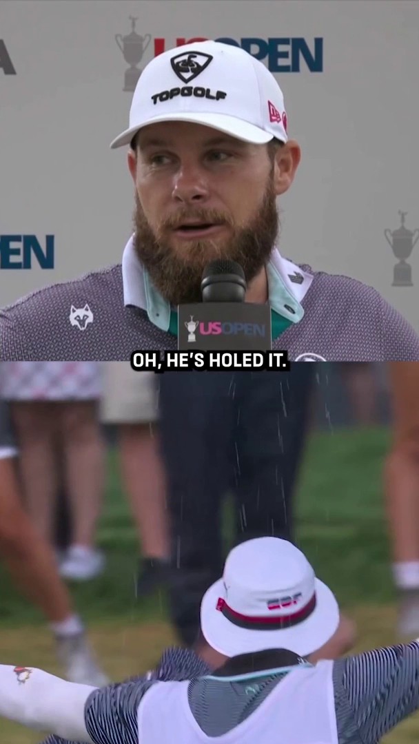 Tyrrell Hatton had an incredible reaction to J.J. Spaun's #USOpen-clinching putt. 😅