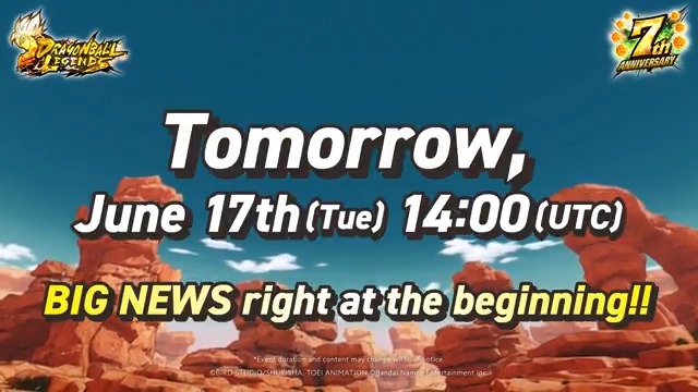 #DBLegends New Character Prediction Campaign! Use #Legends7thAnniversary and post your predictions for the new characters being revealed tomorrow at 14:00 (UTC)! Hit 7,777 posts worldwide and get a 7th Anniversary Campaign Item Pack! Period: Until 6/17 14:00 (UTC) #DragonBall