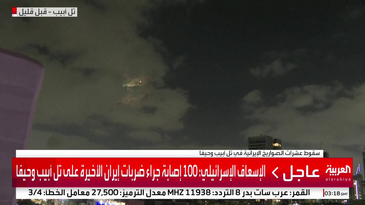 جانب من الاعتراضات الإسرائيلية لعشرات الصواريخ الإيرانية التي استهدفت تل أبيب وحيفا #قناة_العربية #إيران #إسرائيل